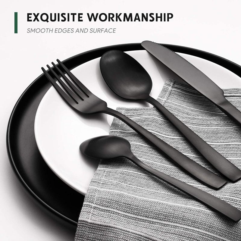Hiware 48-Piece Matte Black Silverware Set with Steak Knives
