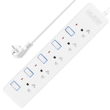Customizable White Thailand Style Power Strips with Individual Switches and 5 Outlets
