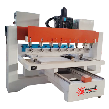 8-Head 3D Woodworking CNC Router Machine with Rotary 4th Axis for Furniture Legs Making