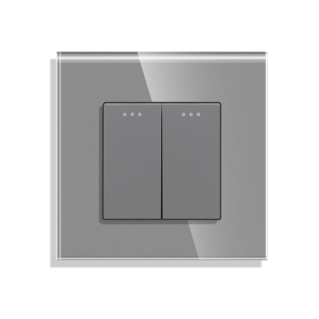 Bingoelec 2 Gang 1 Way Push Switch - EU Standard Mechanical Wall Switch with Glass Panel and Illuminated Button