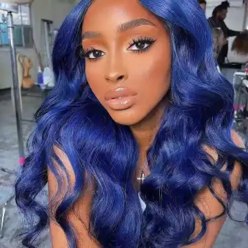 Dark Blue Wig Body Wave Colored For Black Women Human Hair Wigs  Hd Transparent Lace Frontal Part Wig