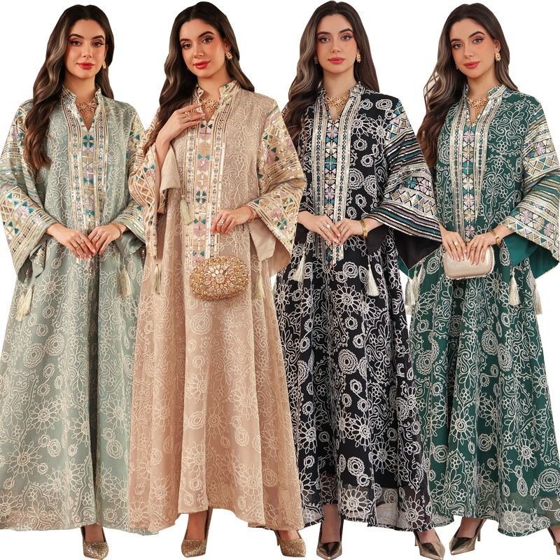 Embroidered Abaya with Tassel Sleeve Detail