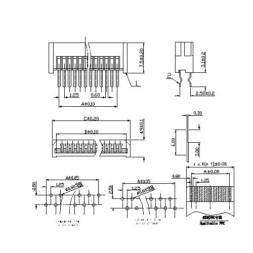 1.25mm FPC NON-ZIF DIP straight,DUAL CONTACT FPC1.25-XXSTDXXX1