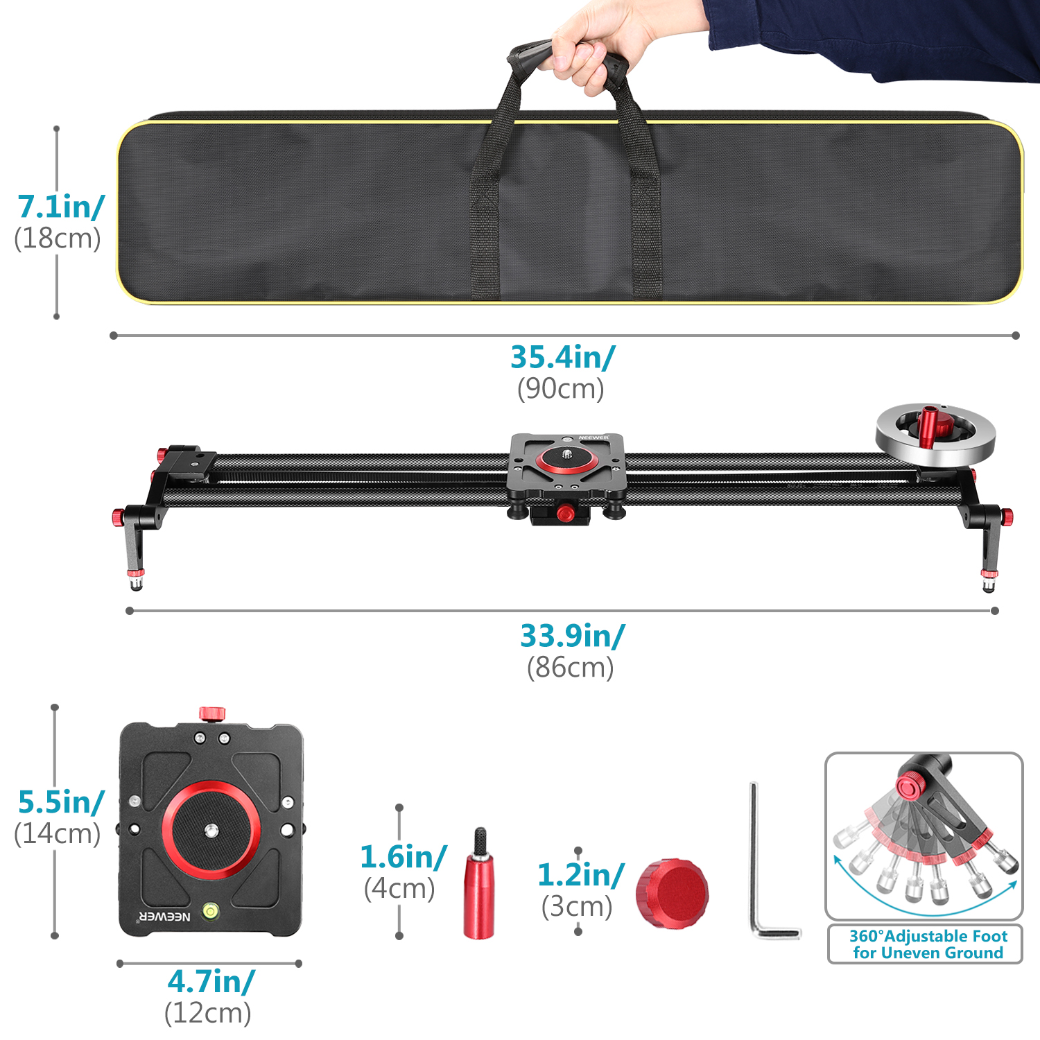 Neewer Camera Slider Video Track Dolly Rail Stabilizer: 31-inch/80cm, Flywheel Counterweight with Light Carbon Fiber RailS