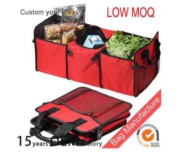 Foldable oxford car trunk organizer car storage box with cooler bag