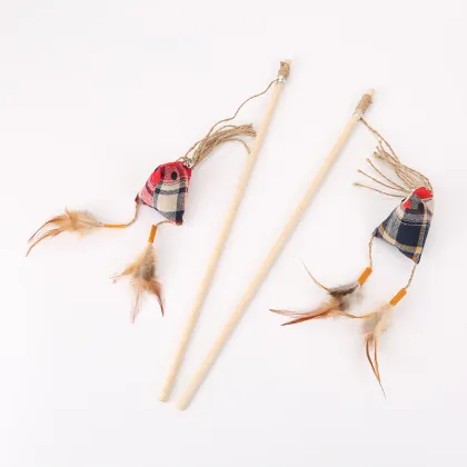 Zongzi Shaped Rooster Shaped Wooden Cat Stick Toy