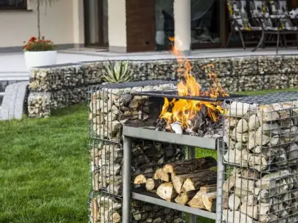Gabion Fire Pit BBQ Grill Assembly
