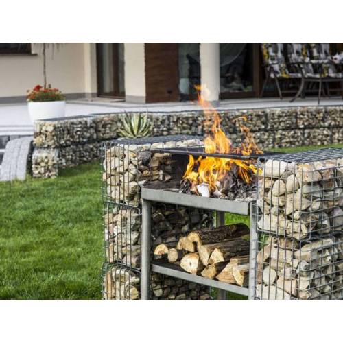 Gabion Fire Pit BBQ Grill Assembly