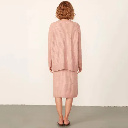 Luxury Pink Thick Fleece Knitted Women's Sweater and Skirt Set