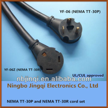 American NEMA TT-30P plug (30A 125V/) and NEMA TT-30R receptacle (female end) with AC power cord
