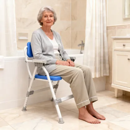 Height-Adjustable Flip Shower Chair in Blue