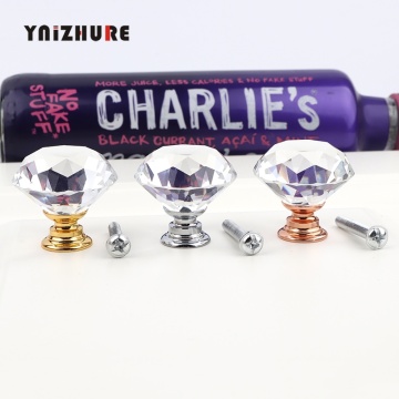 YNIZHURE Brand 30mm Diamond Crystal Glass Knobs Cupboard Pulls Drawer Knobs Kitchen Cabinet Handles Furniture Handle Hardware