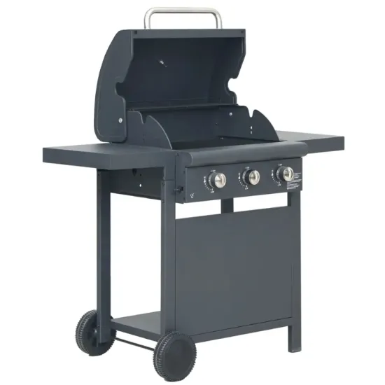 Popular Outdoor Cooking Gas Grill 3 Burners Camping BBQ Grill with Two Side Tables and Wheels