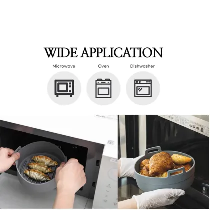 Reusable Baking Circle Liners - Heat Resistant, Gray, Basket Design, Multipurpose, Non-Stick Collapsible Pan Silicone Air Fryer Liners