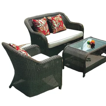 Traditional High Back Wicker Sofa Set - 4 Seat Rattan Patio Furniture