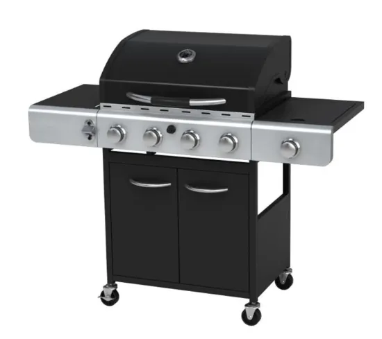 Powder Coated 4 Burners Gas Grill with One Side Burner 2 Front Doors