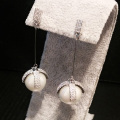 Earring Perak 925 Diamond dan Pearl bentuk panjang rekabentuk