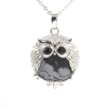 Snowflake 24mm Beads Silver Owl Pendant Necklace Choker Jewelry