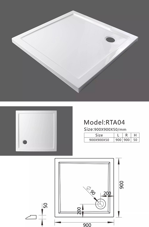 90x90x5cm CE Square Glossy White ABS Acrylic Shower Trays Antislip Antifouling Durable