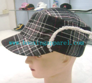 checked fashion cap with decoration trims