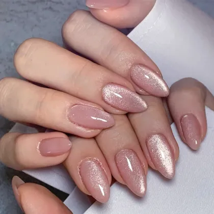 Hot Sale: 24pcs Shiny Pink Artificial Fingernails Set - Adhesive Stick-on Nails Tips Kit for Short False Nails
