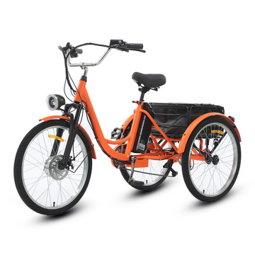 24-calowy e-trike dla dorosłych 250 W litowy elektryczny trójkołowy 36 V 13AH Pedal Pedal Assist &amp; Drottle Trike z tylnym koszem