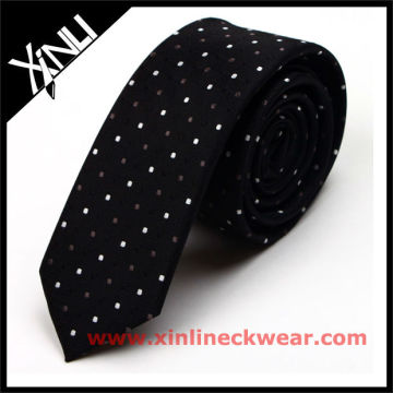 Polyester Black Ground White Little Polka Dot Necktie