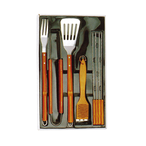 8pcs ensemble de barbecue avec manche en bois