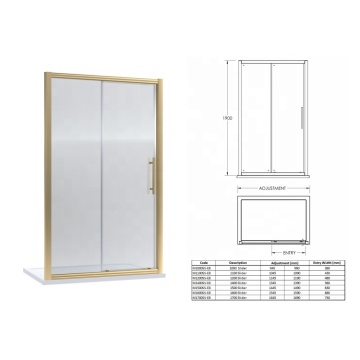 8mm Clean Tempered Glass Rectangle Single Opening Bathroom Door with Brushed Brass Frame