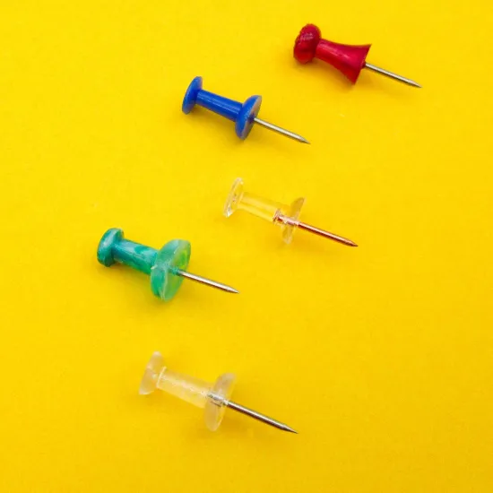 Colorful Plastic Push Pins and Thumb Tacks in Various Shapes for Home and Office Use