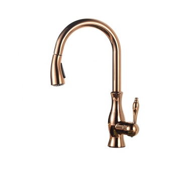 Modern Rose Gold Pull Down Kitchen Faucet with 360 Degree Rotatable Spout