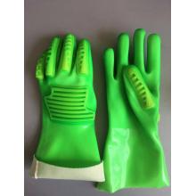 Fluorescent Green 100٪ القطن TPR قفازات TPR