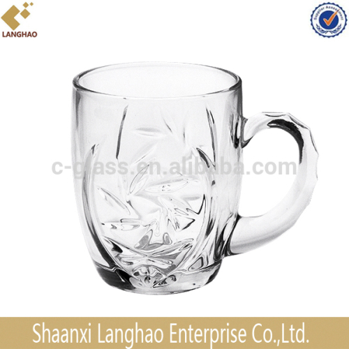 Machine Made Decorative Clear Glass Coffee Cup With Handle