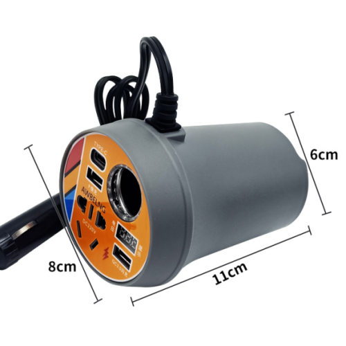 Cup Holder Car Power Inverter 12V/24V to 220V with QC3.0 Type - C