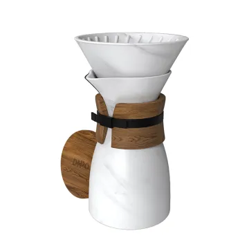 DHPO Food-Grade Porcelain Dripper Set with Coffee Pot, Pour Over Coffee Maker, Wooden Sleeve and Lid - New Arrival