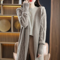 All wool long unbuttoned knit cardigan