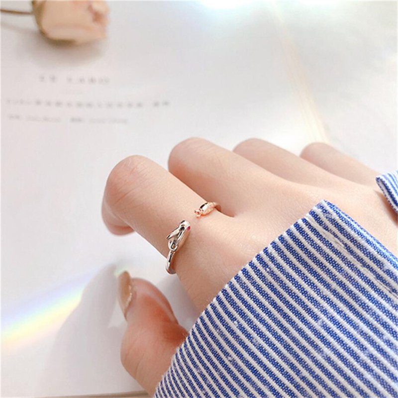 Sole Memory Cute Sweet Rabbit Eating Radish Fresh 925 Sterling Silver Female Resizable Opening Rings SRI406