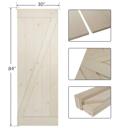 Unfinished Solid Pine Wood Sliding Barn Wood Door