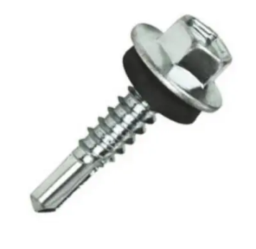 Carbon Steel Yellow Zinc Hexagon Head Self-Drilling Screw with Adhesive EPDM Rubber Washer for Building Roof Applications
