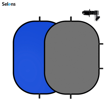 Portable Blue Grey Oval Reflector with Holder Clip - 2 in 1 Backdrop for YouTube Video Studio