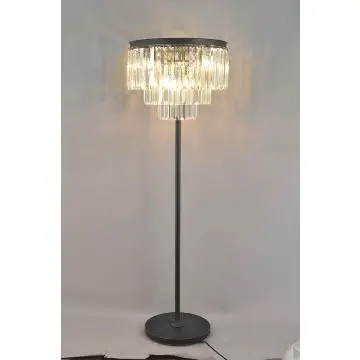 1920S ODEON black reading crystal glass fringe floor lamp