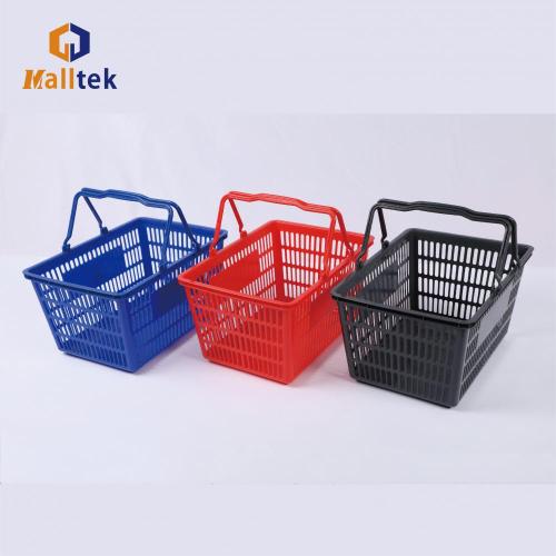 Blue Double Handle Supermarket Plastic Shopping Basket