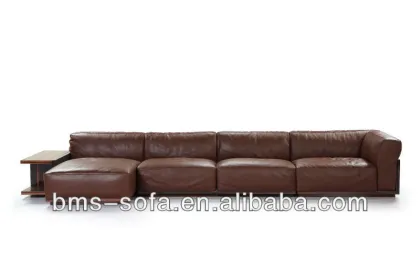 Red leather wood armrest sofa