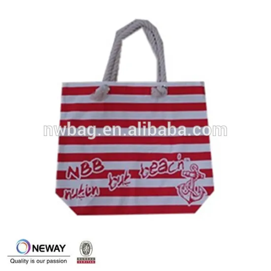 2015 red,black,blue canvas bags beach tote bag,beach canvas tote bag with rope,horizontal stripes heavy beach canvas tote bag