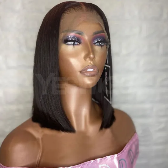 Cheap Wholesale Raw Peruvian Virgin Human Hair Short Bob Wigs Natural Human Hair HD Transparent Lace Front Wig For Black Women