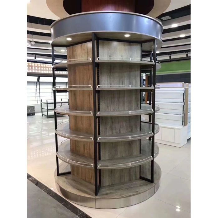 Double Sided Cylindrical Design Supermarket Shelves