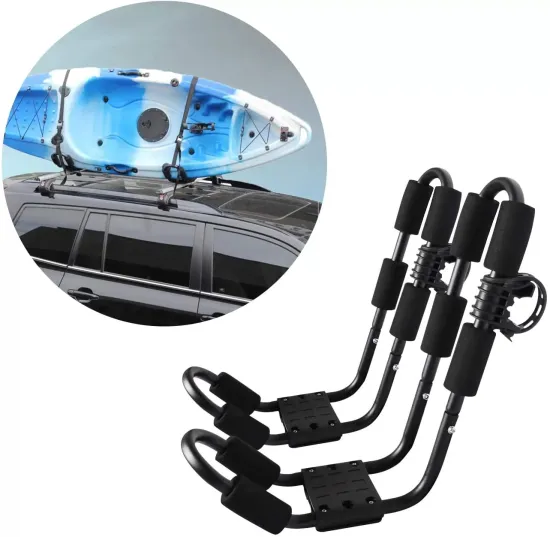 Black Iron Kayak Roof Rack: 1 Set with 2 Straps for Car Crossbars - Perfect for Kayak & Canoe Carrier Storage