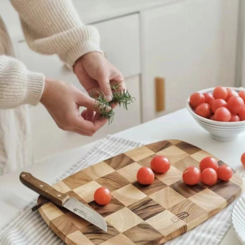 Natural Wood Cutting Boards with Checkerboard Design