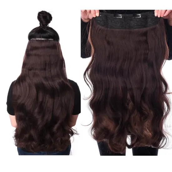 Natural Wavy Long Clips in Hair Extension Synthetic Natural Hair Water Wave Blonde Black Brown Red 24'' For Women Hairpieces