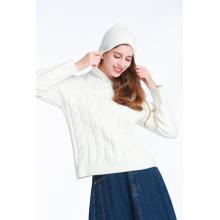 Top lana con cappuccio a maniche lunghe